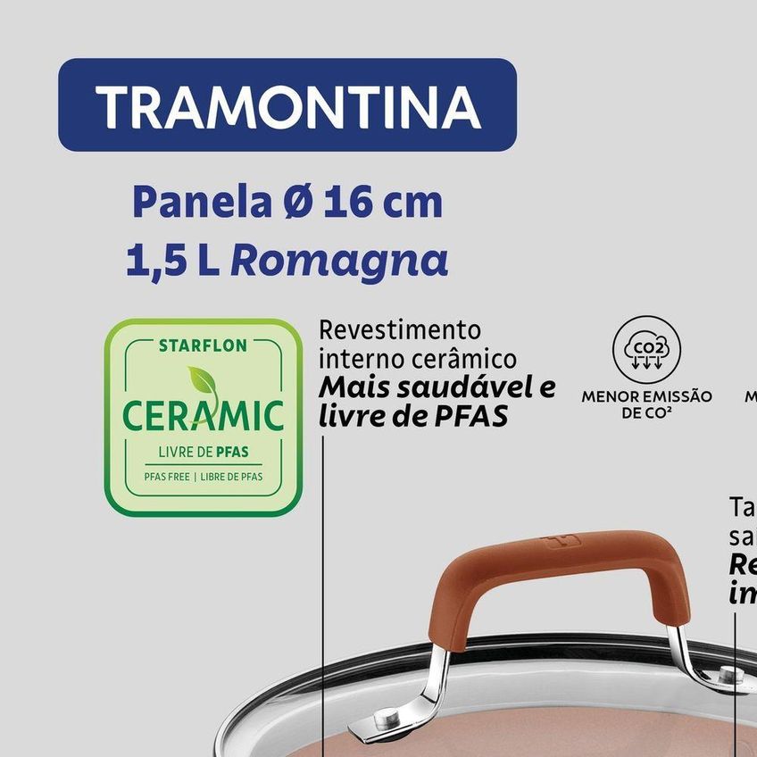 Panela Romagna Aço Inox Alumínio Revestimento Cerâmico Indução 1,5l Tramontina - imagem 3
