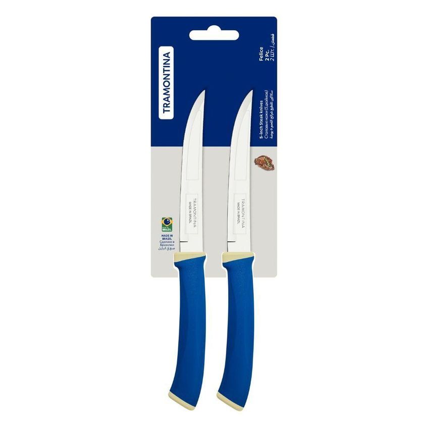 Conjunto De Facas Para Churrasco Felice Corte Em Carnes Aço Inox Uso Cozinha Azul Tramontina 02 - imagem 2