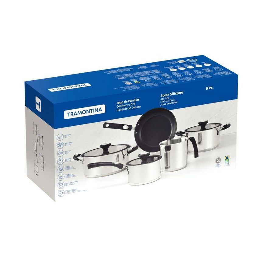 Jogo De Panelas Solar Silicone Aço Inox Fundo Triplo 5 Peças Tramontina - imagem 3