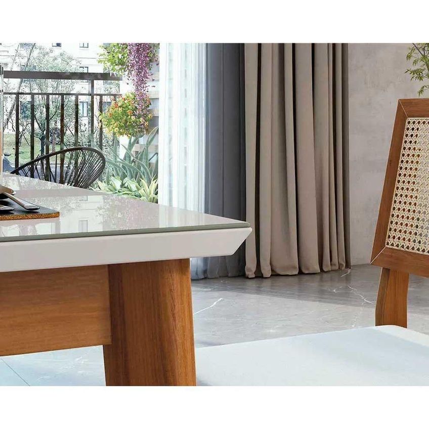 Conjunto Sala De Jantar Monalisa 6 Lugares Tampo Madeirado Com Vidro 160cm Com Cadeiras Rainha - imagem 4