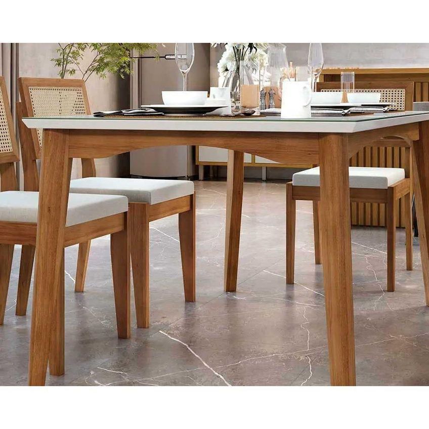 Conjunto Sala De Jantar Monalisa 6 Lugares Tampo Madeirado Com Vidro 160cm Com Cadeiras Rainha - imagem 5