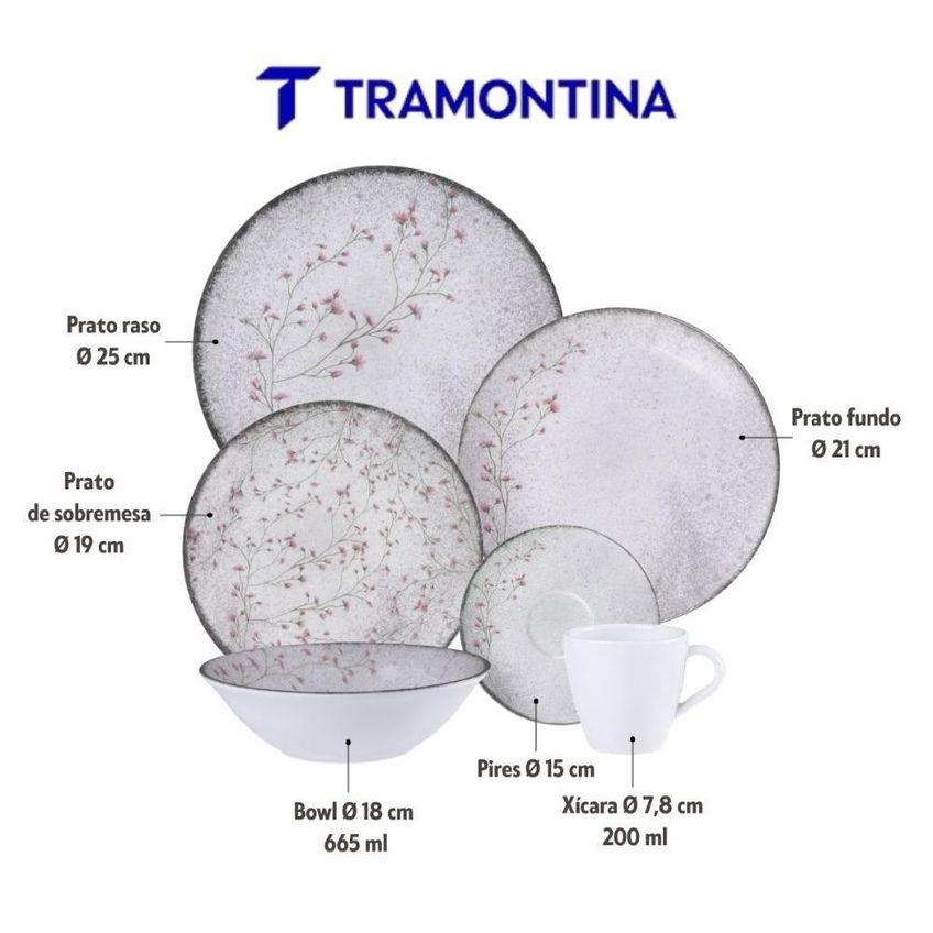 Aparelho De Jantar Floralis 36 Peças Com Bowl Porcelana Decorada Floral Tramontina - imagem 4