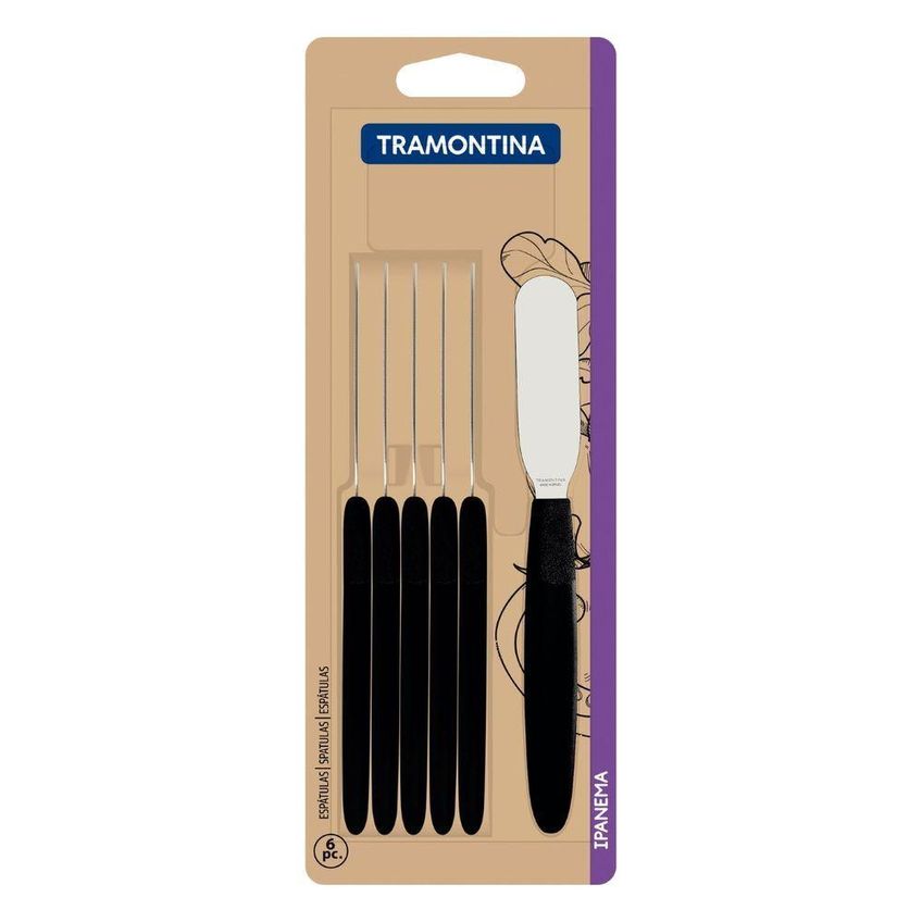 Conjunto De Espátulas Para Manteiga Ipanema Aço Inox E Polipropileno Preto 6 Peças Tramontina - imagem 3