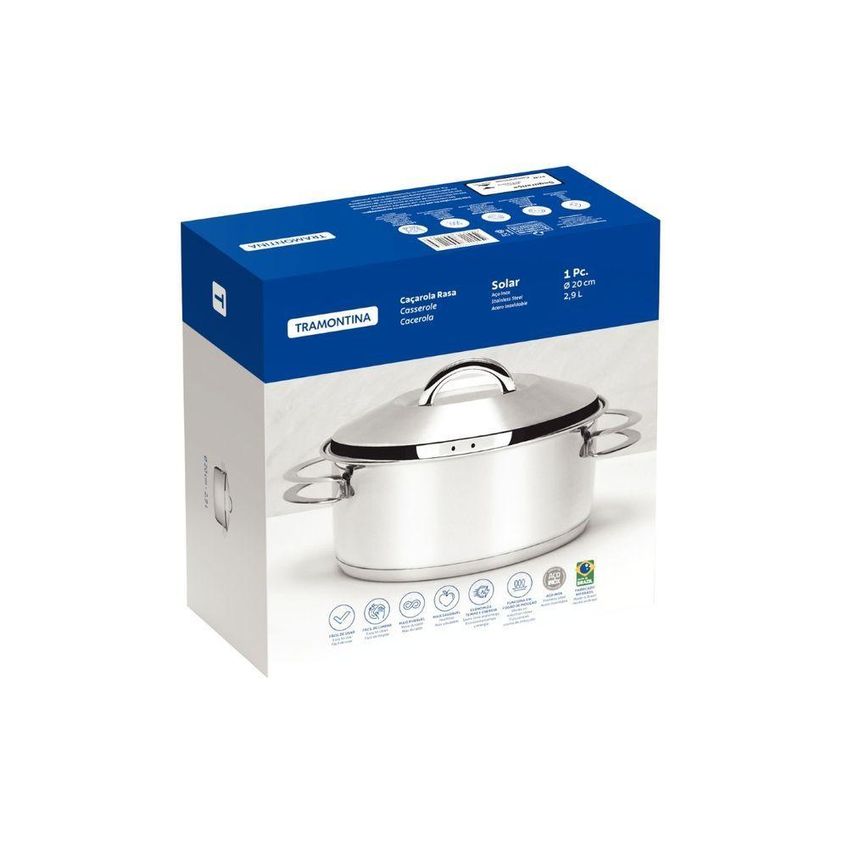 Caçarola Solar Rasa Aço Inox Fundo Triplo 2,9l 20cm Tramontina - imagem 3