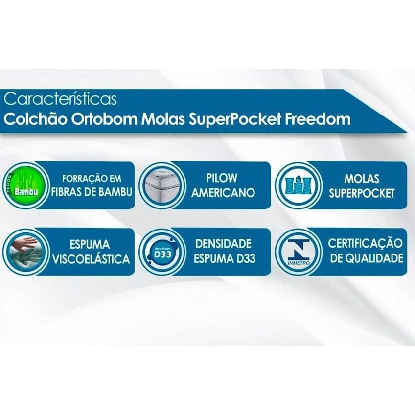 Colchão King Mola Molas Visco Ensacadas Superpocket Freedom Ortopillow D33 Cinza Ortobom - imagem 4