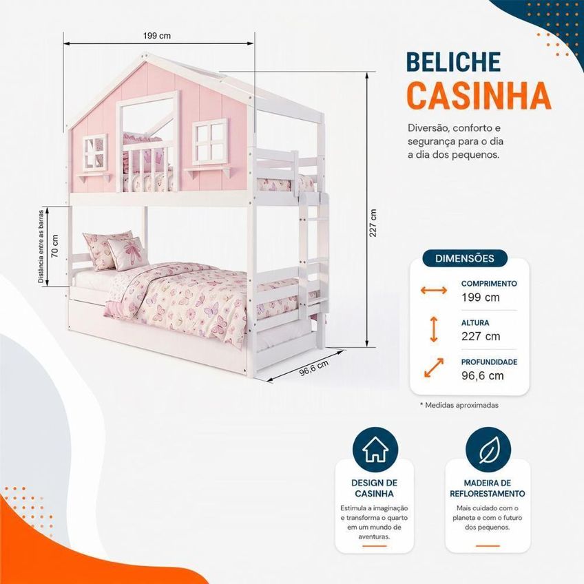 Treliche Casinha Dos Sonhos Com Varanda Madeira Maciça Rosa Branco Solteiro Housin - imagem 2