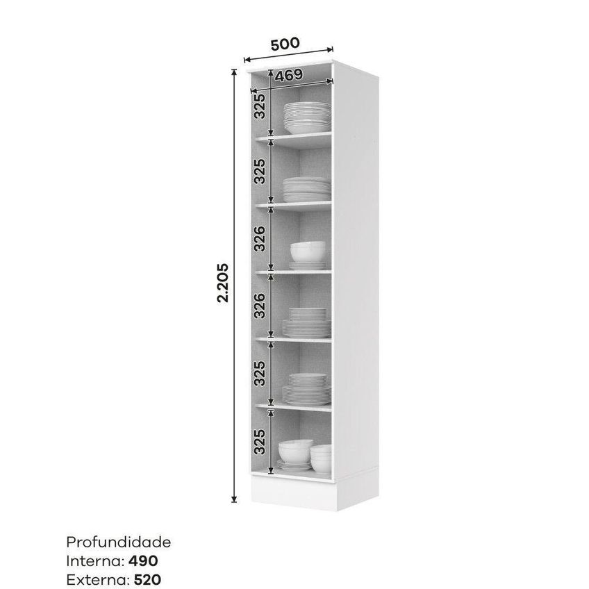 Paneleiro Americana 1 Porta 5 Prateleiras MDF Branco Móveis Henn 50cm - imagem 3
