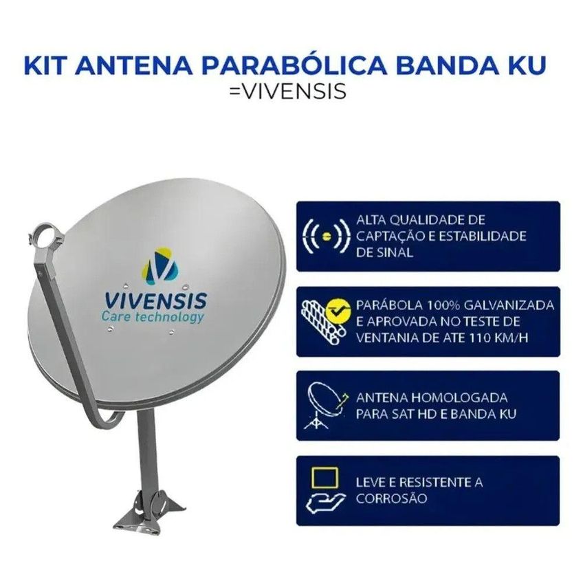 Antena Digital Vivensis 187 Monoponto Banda Ku Ganho 36,6 Dbi Externa Cinza - imagem 3