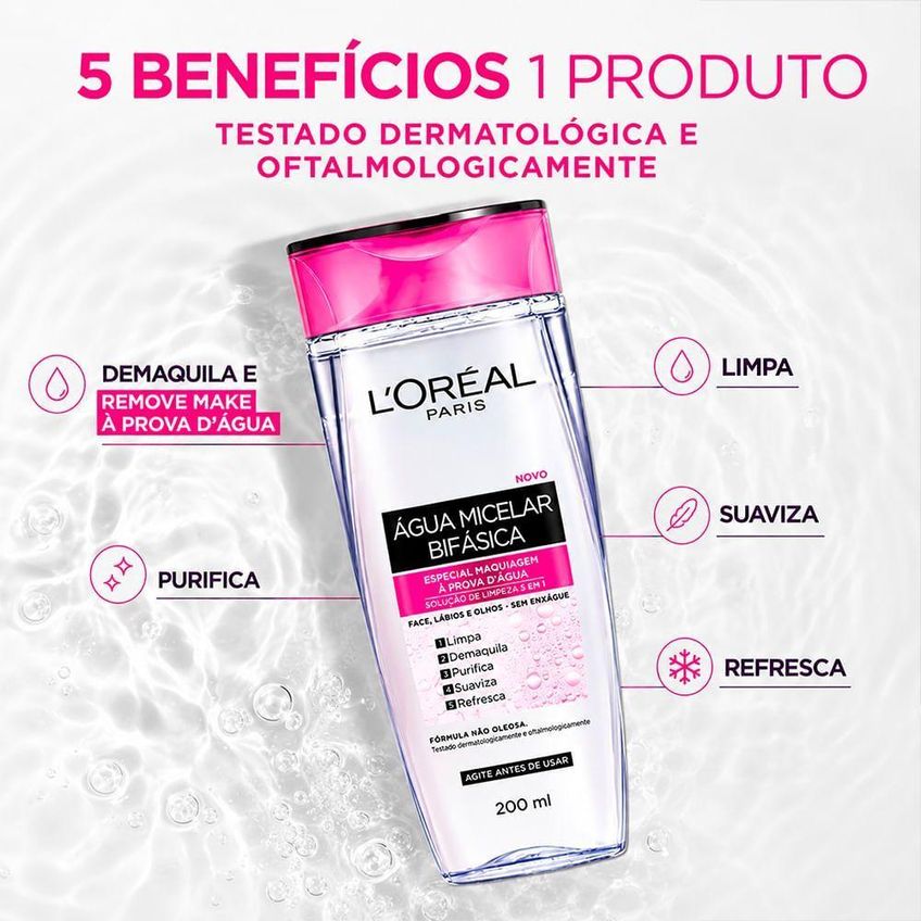 Demaquilante Facial Dermo Expertise Água Micelar Bifásica 200ml L'oréal Paris - imagem 4