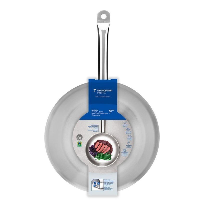 Frigideira Professional Rasa Aço Inox Fundo Triplo 2,9l 30 Cm Tramontina - imagem 3