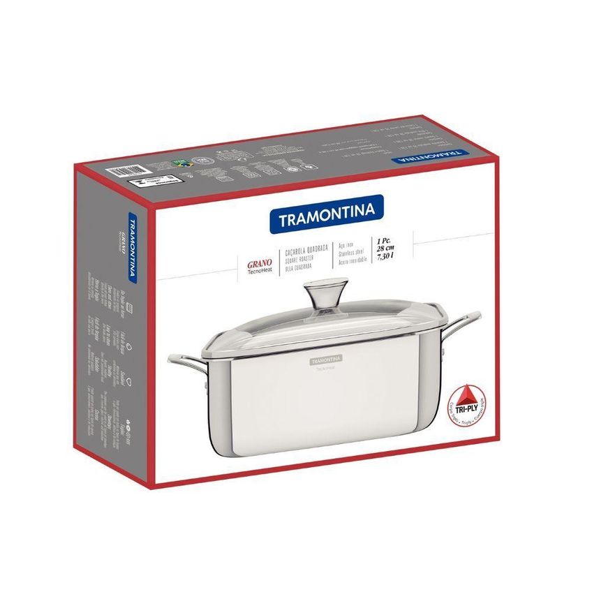 Caçarola Grano Quadrada Aço Inox 7,3l Com Corpo Triplo Tramontina - imagem 3