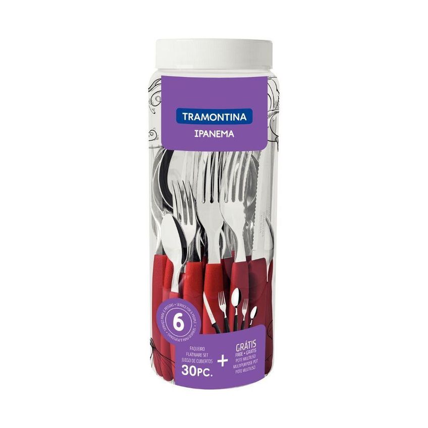 Faqueiro Ipanema 30 Peças Aço Inox Com Cabos De Polipropileno Vermelho Tramontina - imagem 3