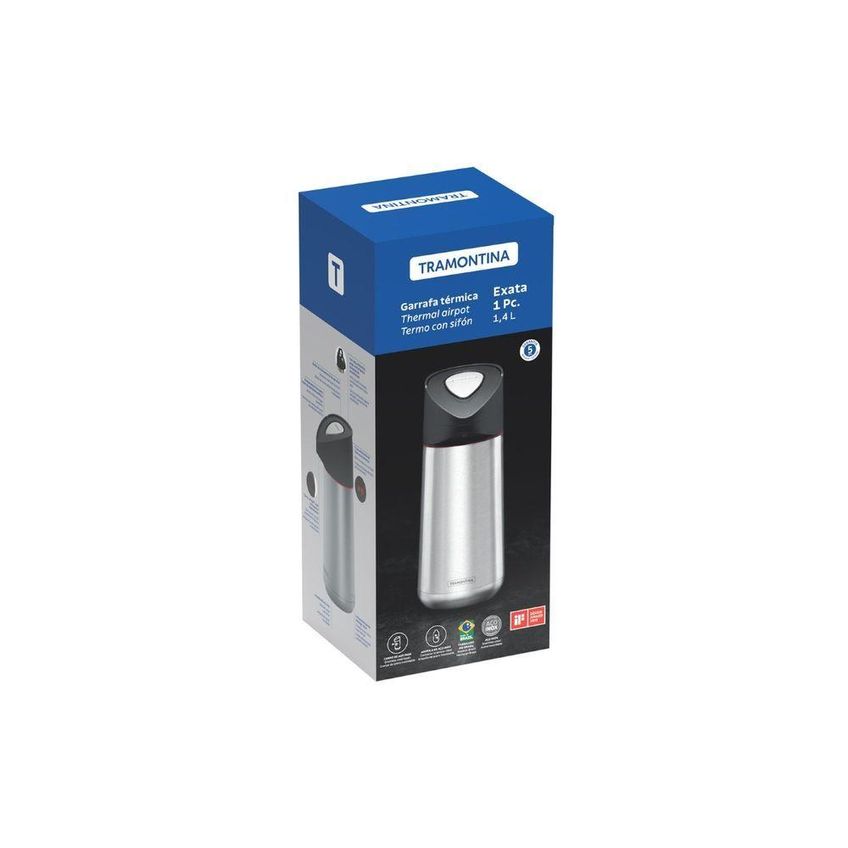 Garrafa Térmica Exata Aço Inox Sistema Corta Pingos Alça Embutida Uso Diário Tramontina 1,4l - imagem 3