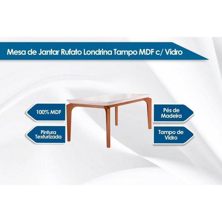 Conjunto Mesa Jantar Londrina + 4 Cadeiras Dakota 4 Lugares Tampo MDF Vidro Naturale Off White - imagem 5