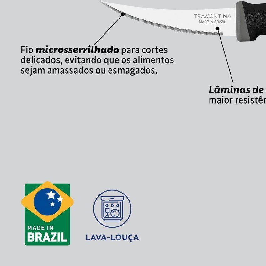 Faca Para Tomate Felice Corte Preciso Aço Inox Cabo Polipropileno Preto Tramontina - imagem 4