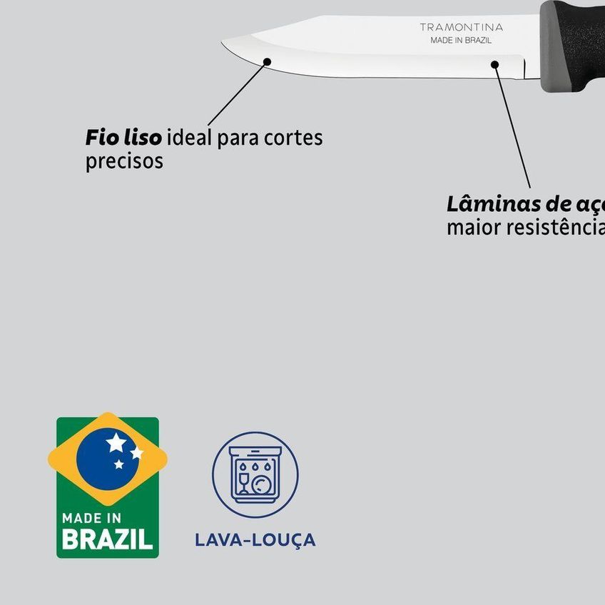 Faca Para Legumes E Frutas Felice Aço Inox Cabo Polipropileno Preto Cozinha Tramontina - imagem 5