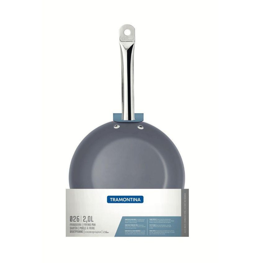 Frigideira Rasa Professional Aço Inox Fundo Triplo Revestimento Interno Cerâmico Grafite 2,2l - imagem 3