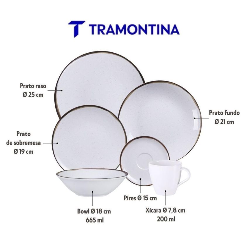 Jogo De Jantar Canyon 36 Peças Com Bowl Porcelana Decorada Branco Tramontina - imagem 4