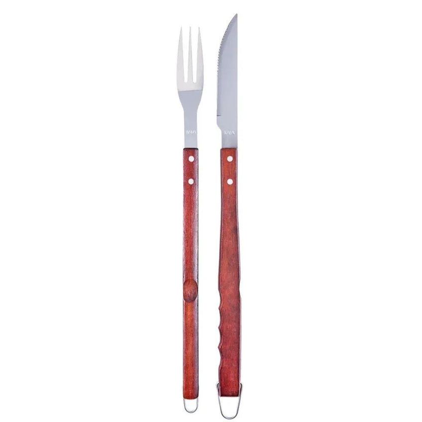 Conjunto Para Churrasco 2 Peças Aço Inox Madeira Cabo Anatômico Faca Garfo Trinchante Kala - imagem 3