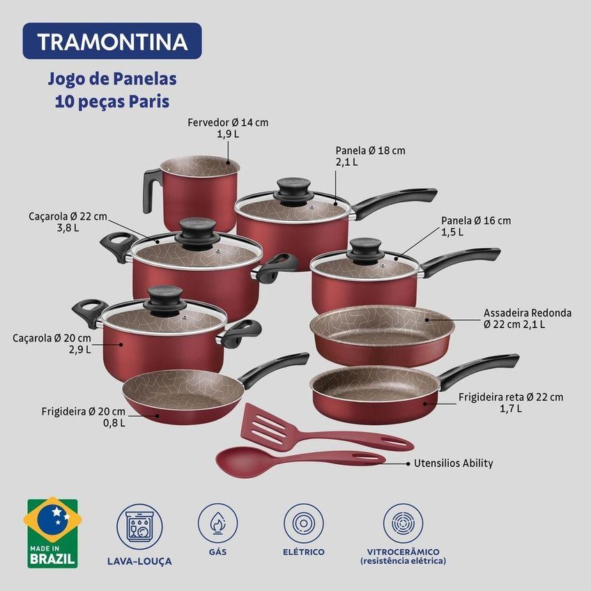 Jogo De Panelas Paris Alumínio Com Revestimento Antiaderente Starflon Max 10 Peças Tramontina - imagem 4