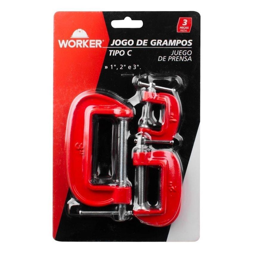 Jogo De Grampos Tipo C 3 Peças 1 2 3 Polegadas Fixação Profissional Worker - imagem 3