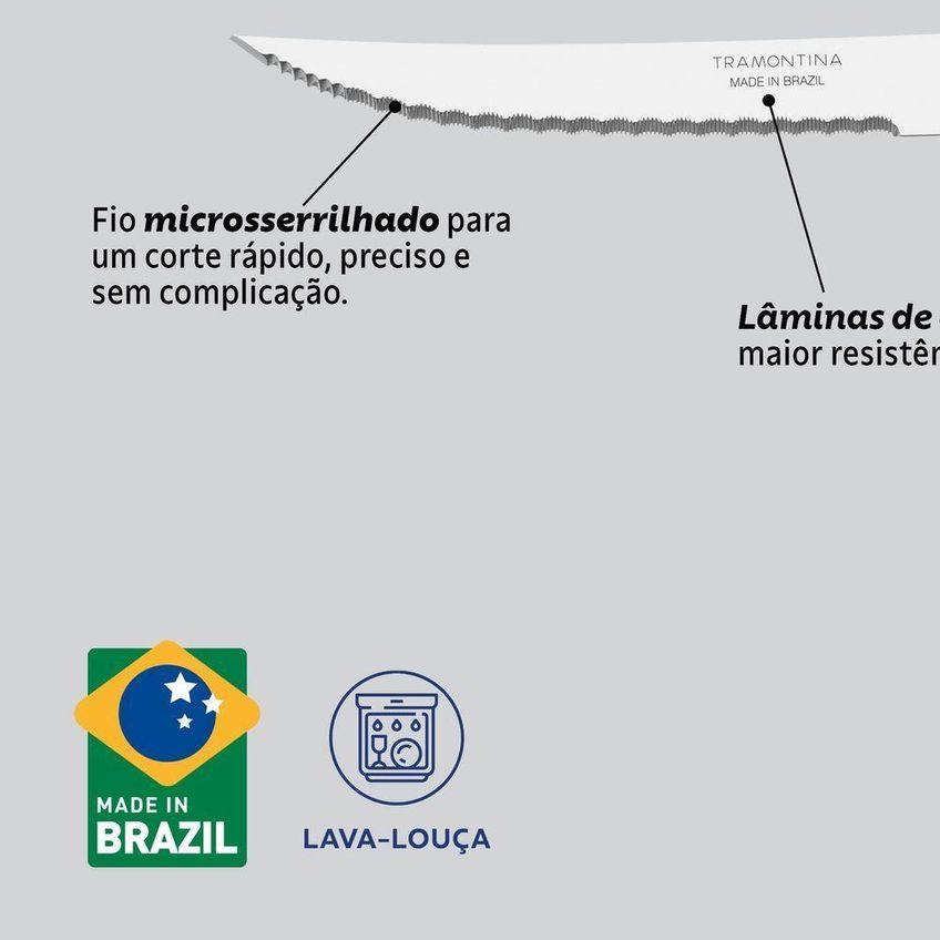 Faca Para Churrasco Felice Aço Inox Cabo Polipropileno Preto Uso Cozinha Tramontina - imagem 5