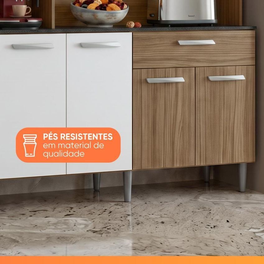 Armário De Cozinha Completa Bia 12 Portas 1 Gaveta 180cm Madeirado E Branco Poliman Móveis - imagem 3