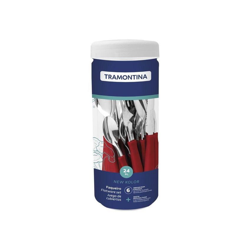 Faqueiro New Kolor 24 Peças Aço Inox Polipropileno Vermelho Tramontina - imagem 5