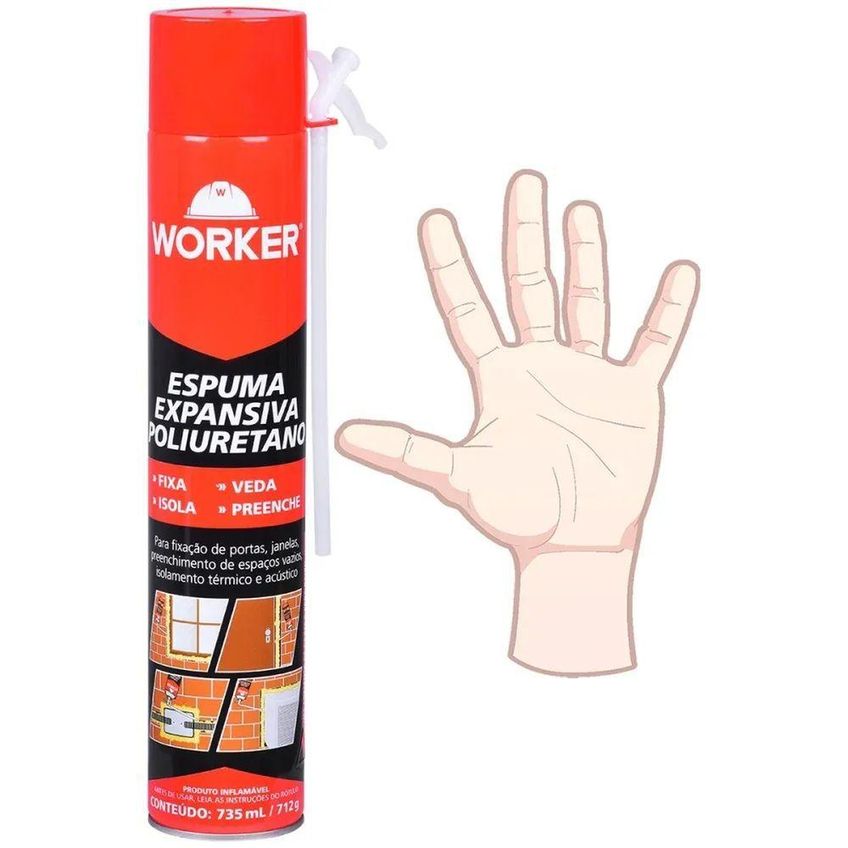 Espuma Expansiva Poliuretano PU Vedacao Isolamento Termico Acustico Worker 735ml 712g - imagem 5