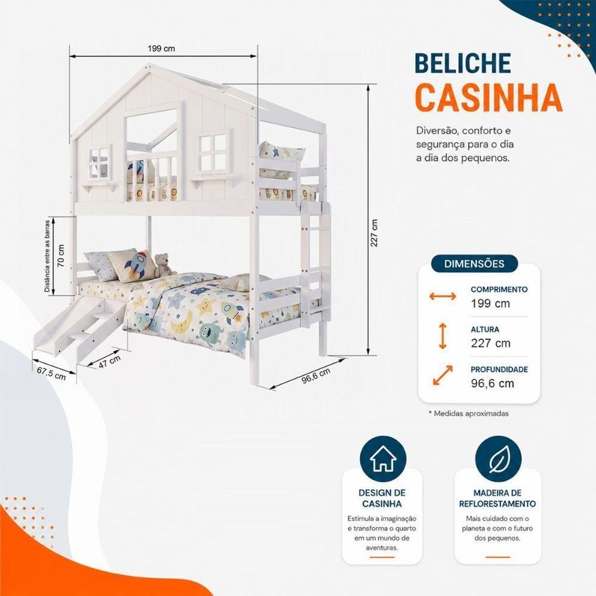 Beliche Solteiro Casinha Dos Sonhos Varanda Kit Escorregador Madeira Maciça Branco Housin - imagem 3