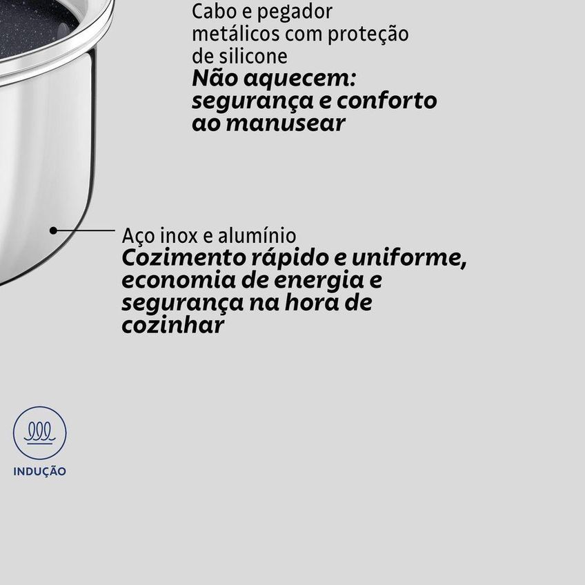 Panela Romagna Indução Aço Inox E Alumínio Revestimento Interno Cerâmico Black Stone 1,5l Tramontina - imagem 3
