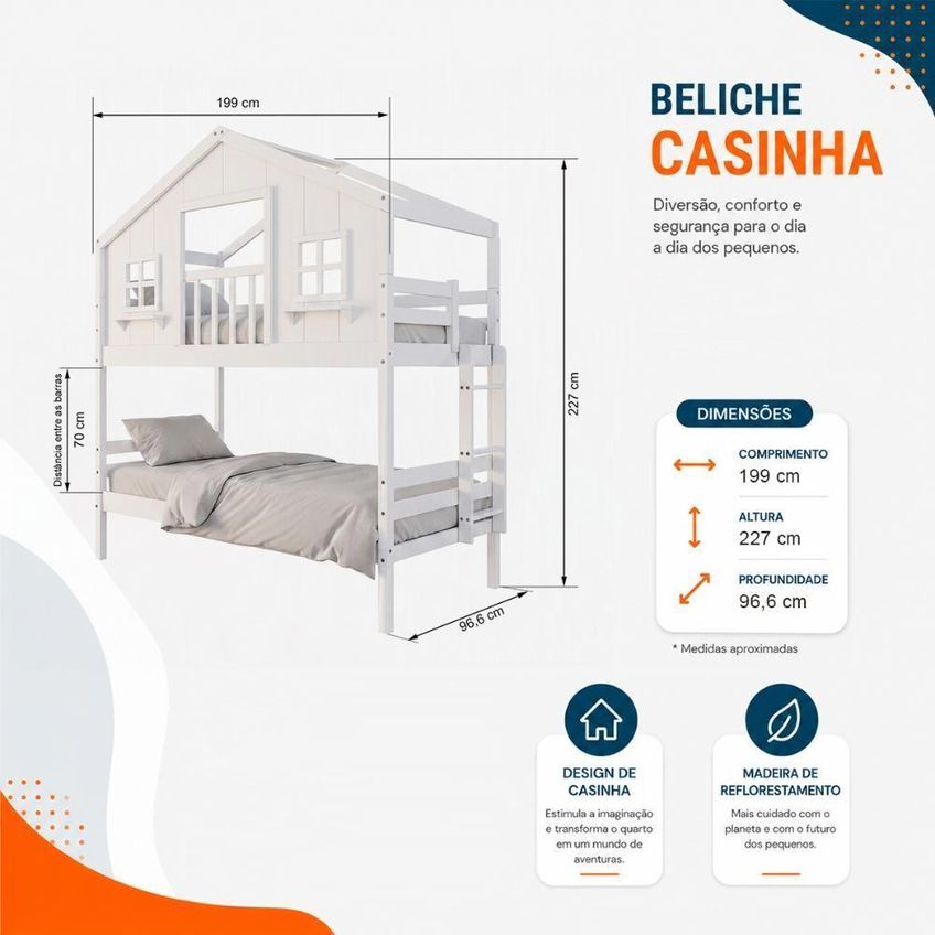 Cama Infantil Solteiro Casinha Dos Sonhos Com Varanda Madeira Maciça Branco Housin - imagem 4