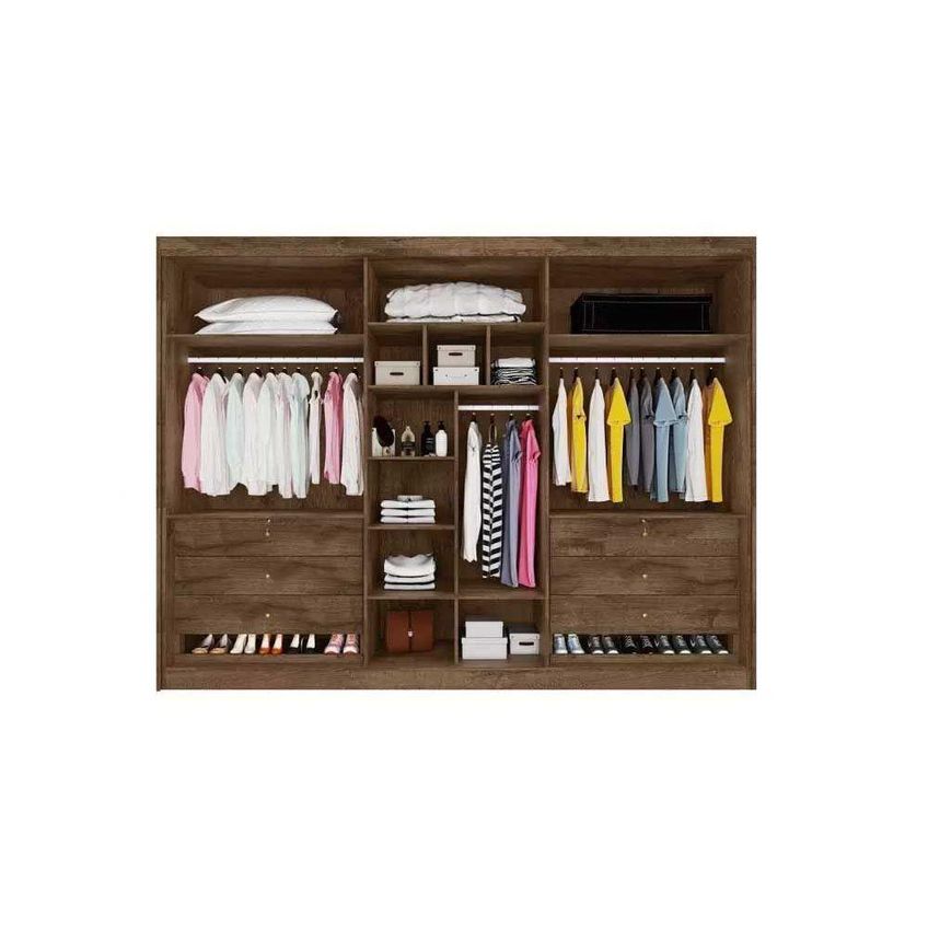 Guarda Roupa Casal Potente 6 Portas De Abrir 6 Gavetas MDF 2 Espelhos Braúna Europa - imagem 3