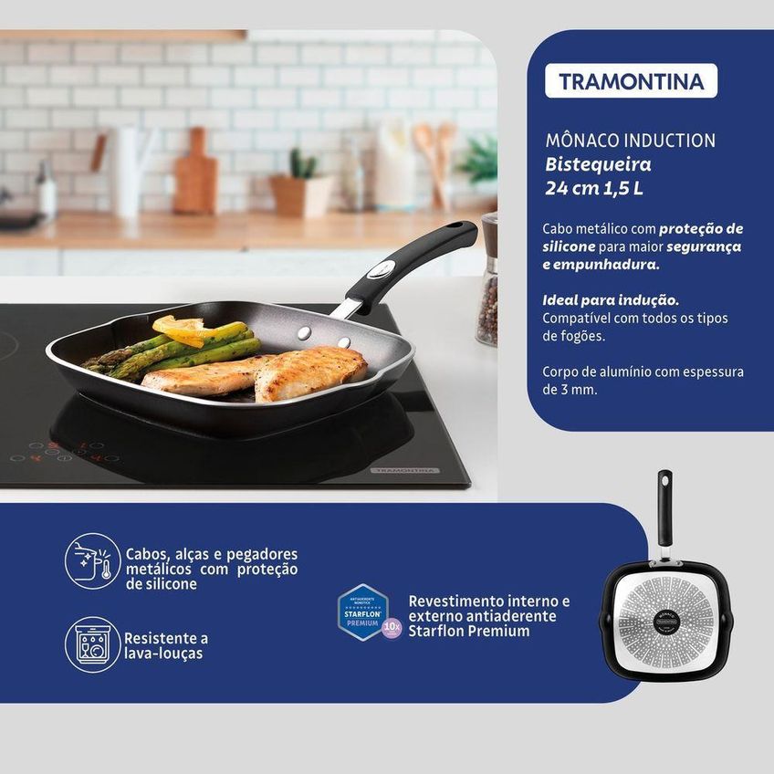Bistequeira Mônaco Induction Alumínio Antiaderente Starflon Premium 24cm 1,5l Tramontina - imagem 4