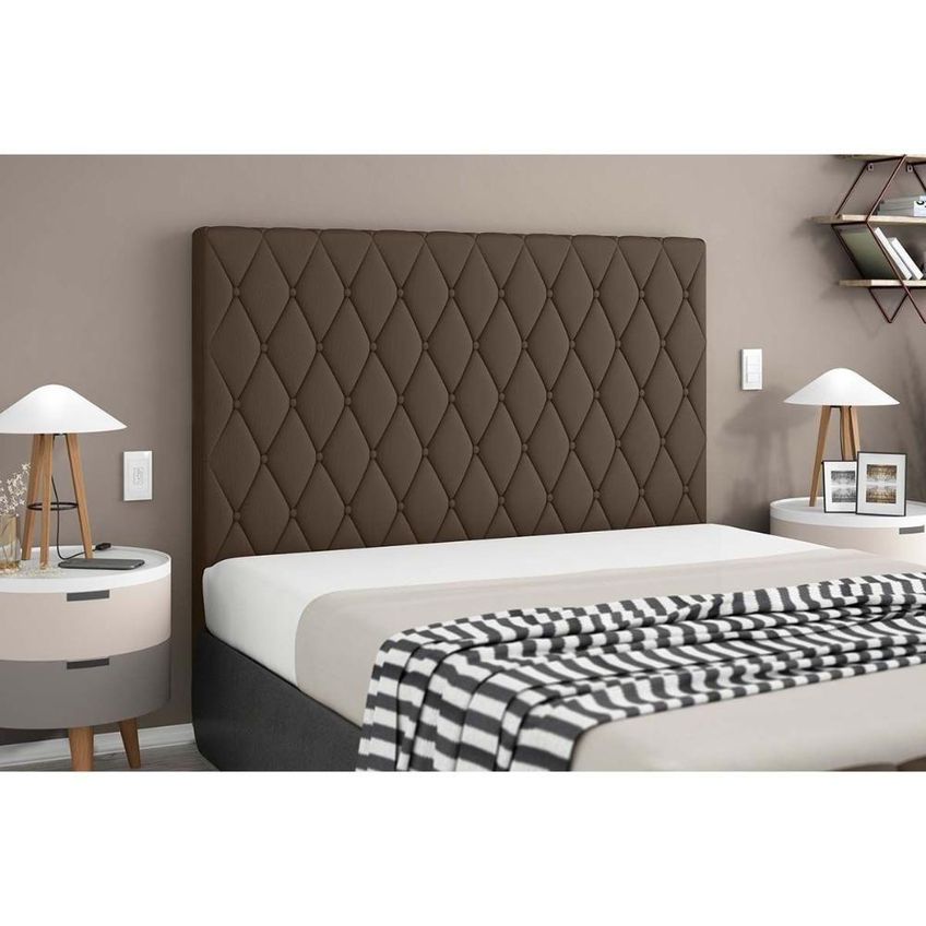 Cabeceira Painel Cama Box Queen Camponesa Fixação Na Parede Madeira Maciça Veludo Cacau Simbal - imagem 3