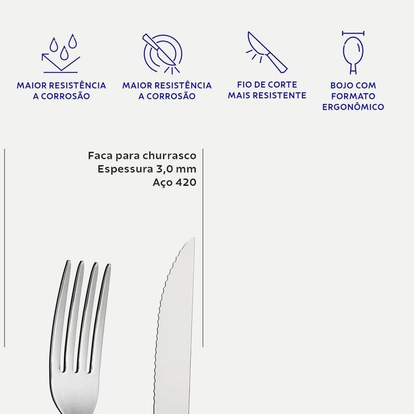 Faqueiro Camboriu 16 Pecas Aco Inox Brilho Para Mesa Tramontina - imagem 3