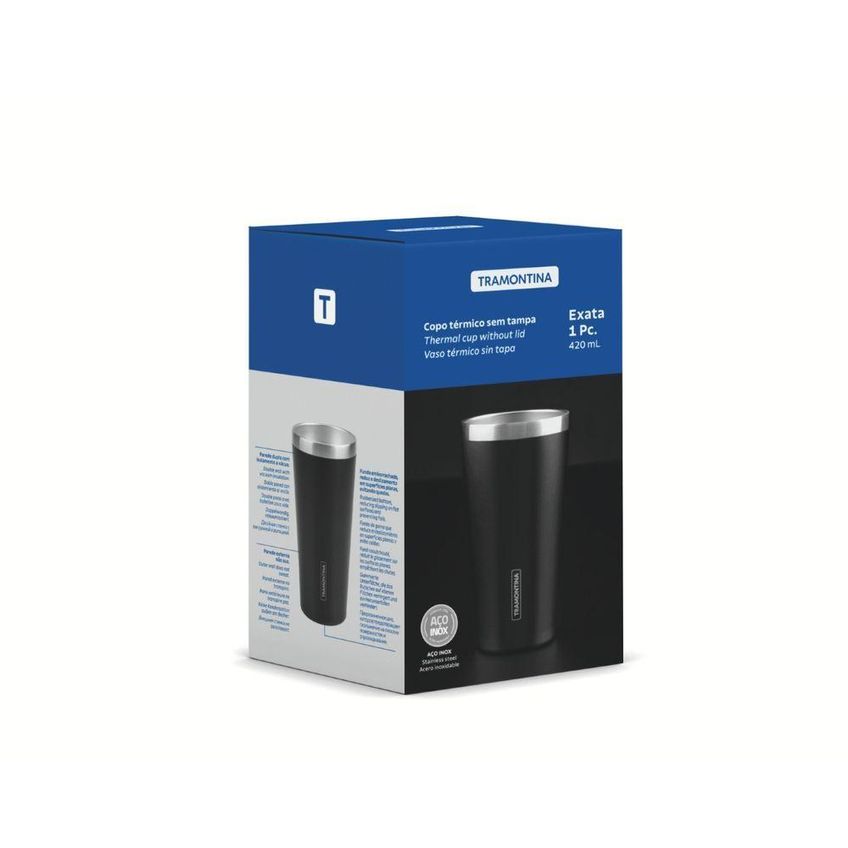 Copo Térmico Exata Parede Dupla Isolamento A Vácuo Aço Inox Preto Tramontina 420ml - imagem 4
