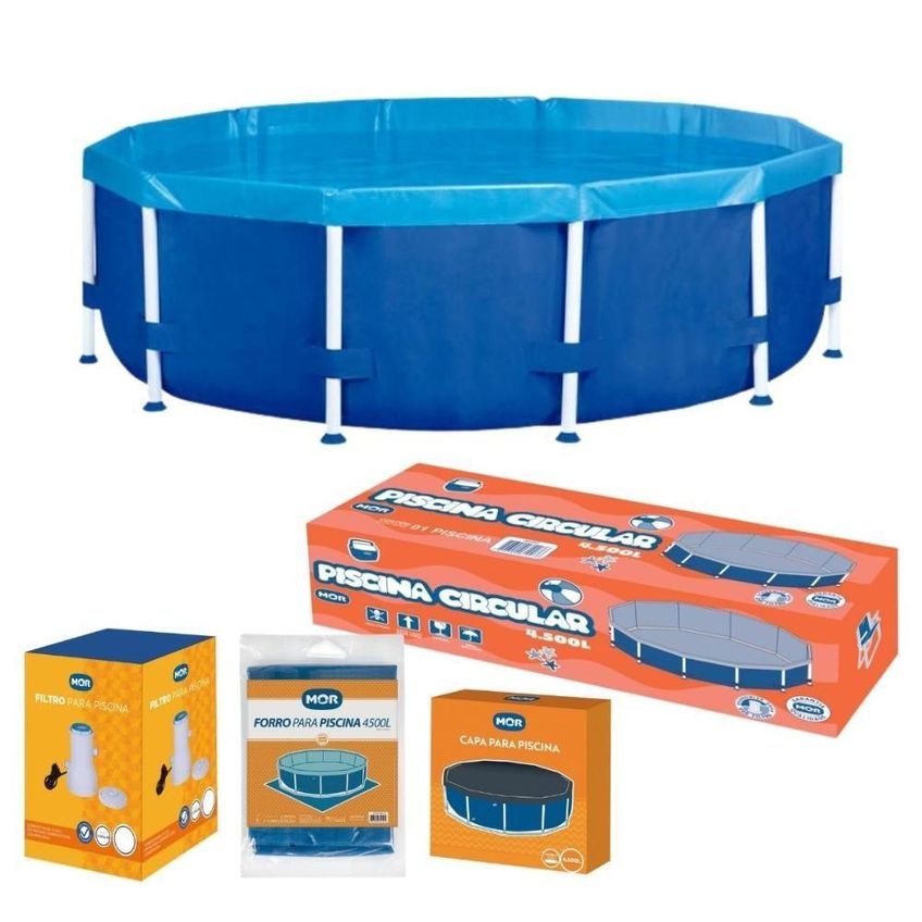 Piscina Estruturada Estrutural Redonda PVC Capa Forro Filtro 2200L 4500L Azul Mor - imagem 3