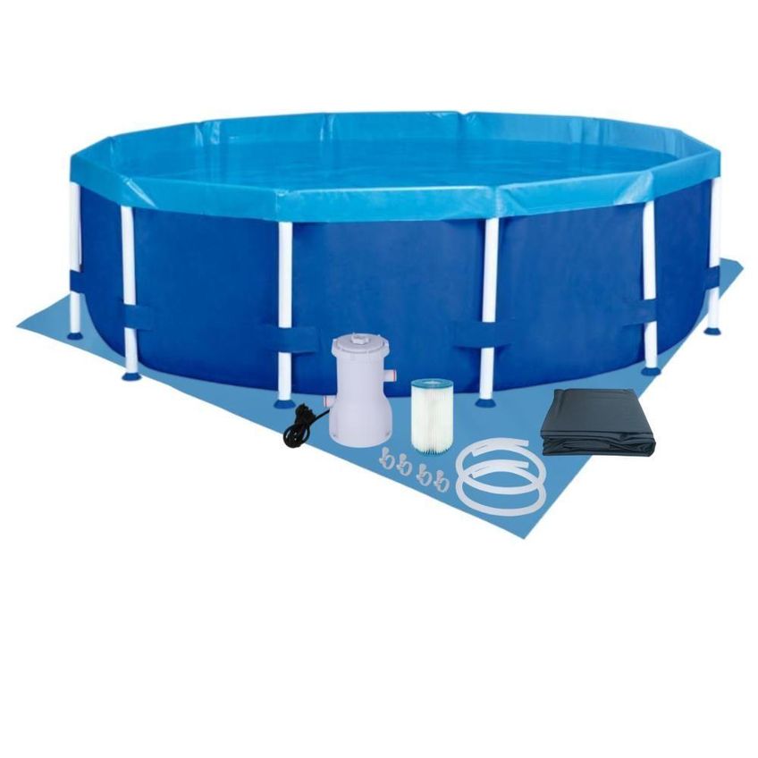 Piscina Estruturada Estrutural Redonda PVC Capa Forro Filtro 2200L 4500L Azul Mor - imagem 4