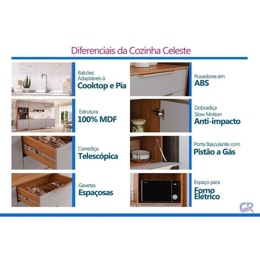 Balcão Cozinha Celeste C 1 Porta MDF 40cm Cinamomo Off White MGM - imagem 3