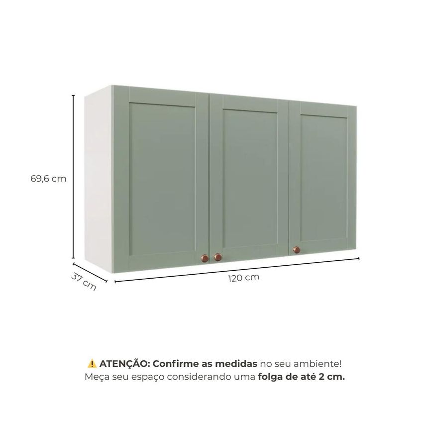 Armário Aéreo 3 Portas 120cm Arizona Cabecasa Madeiraoriginals Branco/Menta - imagem 3