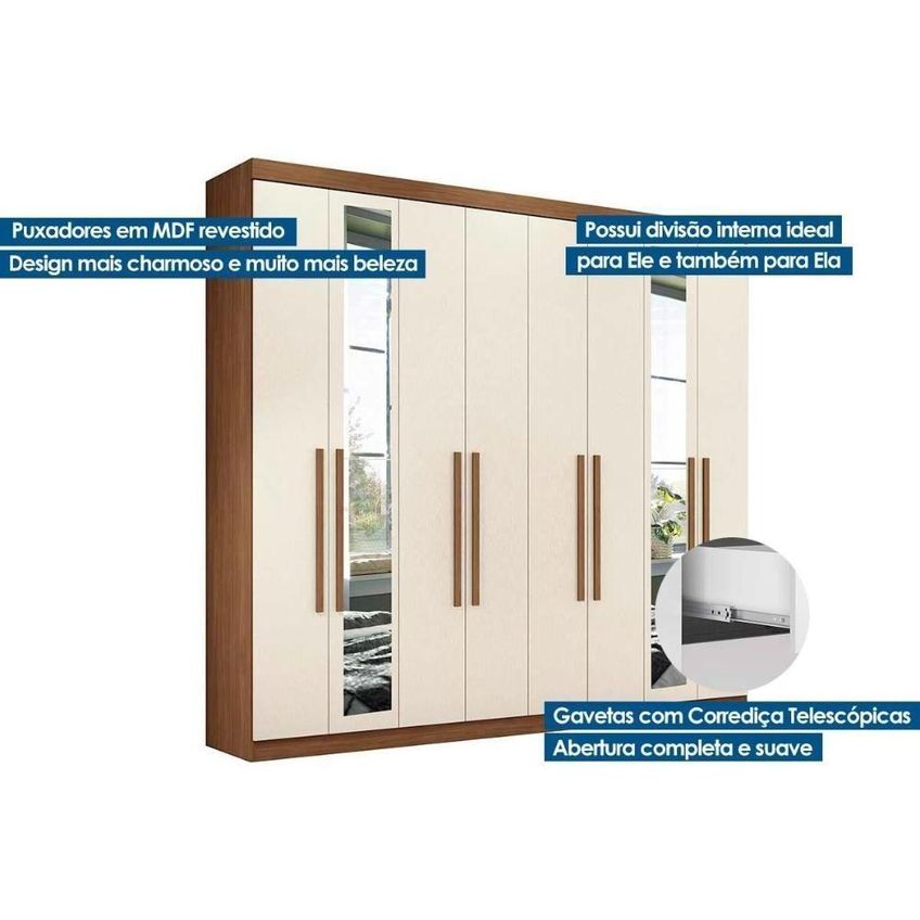 Guarda Roupa Casal 8.4 Master New 8 Portas De Bater 4 Gavetas Mdp C Espelho Santos Andirá - imagem 2