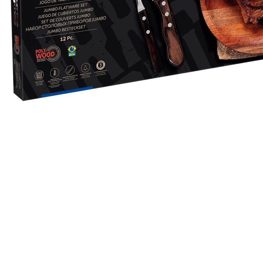 Jogo De Talheres Para Churrasco Jumbo Polywood Aço Inox Madeira Tratada Resistente Castanho - imagem 3