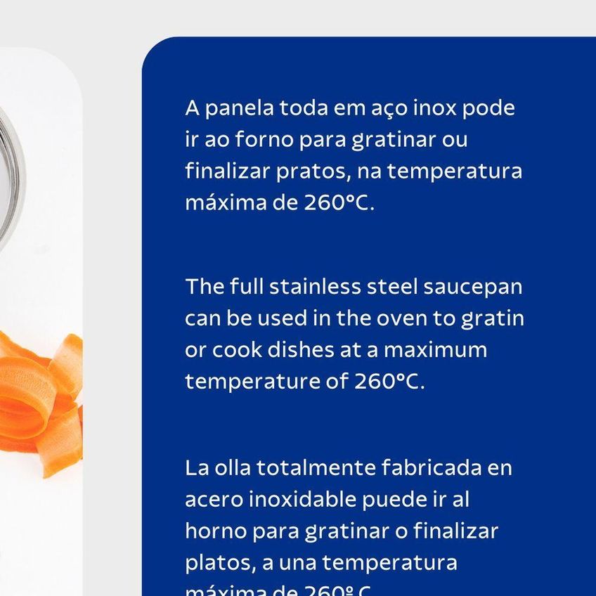 Panela Professional Aço Inoxidável Fundo Triplo Indução Forno 260c Tramontina 4,7l 24cm - imagem 3