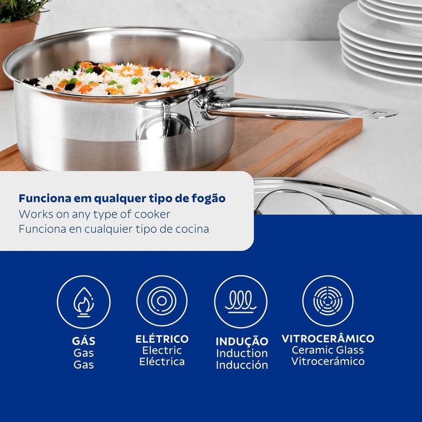 Panela Professional Aço Inoxidável Fundo Triplo Indução Forno 260c Tramontina 4,7l 24cm - imagem 4