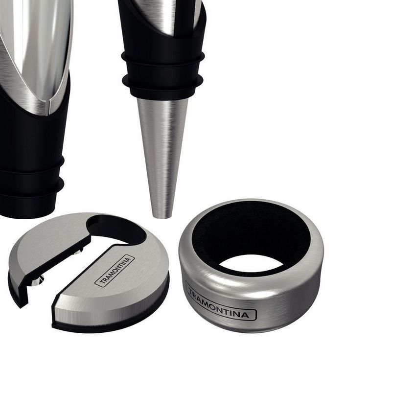 Jogo Para Vinhos Harmoniza Servir Aço Inox E Polipropileno 5 Peças Preto Tramontina - imagem 5