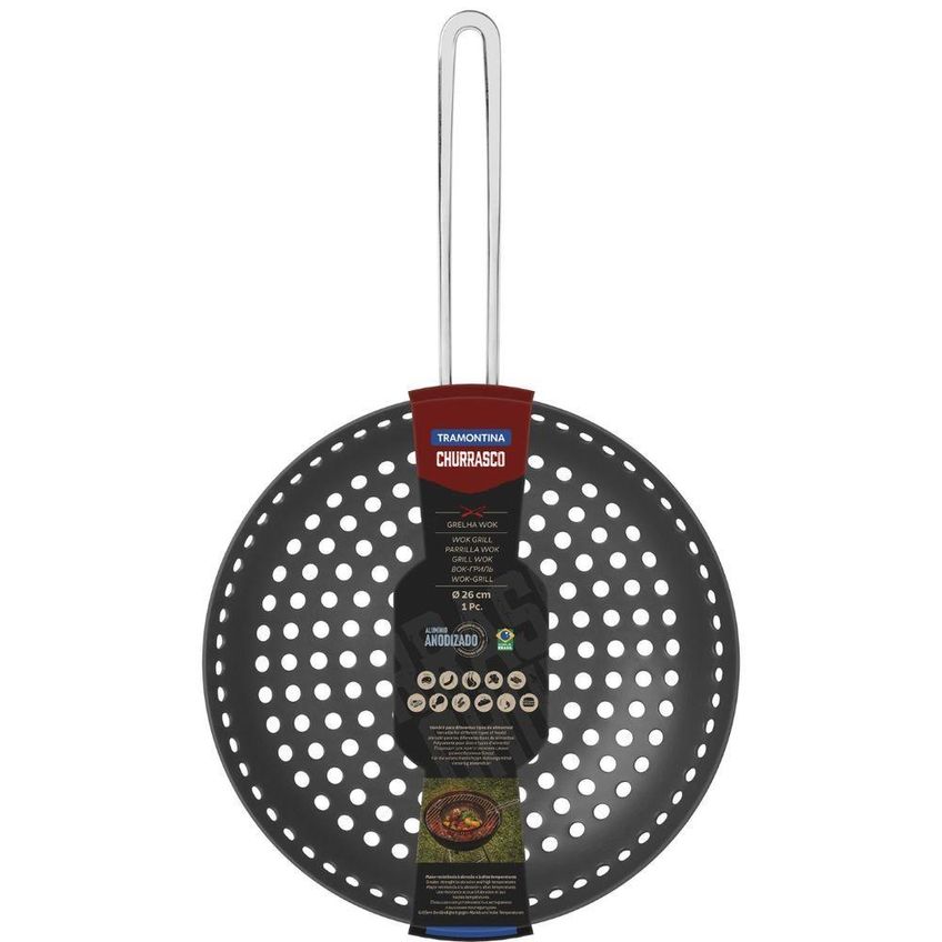 Grelha Wok Para Churrasco Furada Alumínio Anodizado Com Cabo Uso Em Churrasqueiras Tramontina - imagem 5