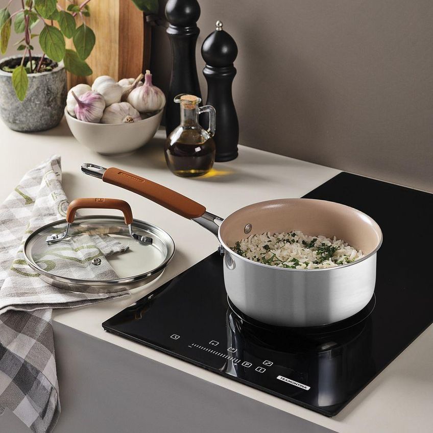 Panela Romagna Indução Aço Inox E Alumínio Revestimento Interno Cerâmico Marfim Tramontina - imagem 4