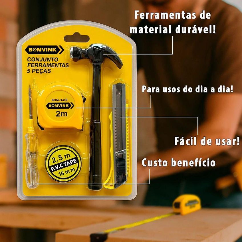 Conjunto De Ferramentas 5 Peças Bom-3403 Para Ajustes Medições Cortes E Reparos Elétricos Bomvink - imagem 3