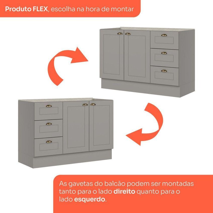 Cozinha Modulada Americana 3 Peças 6 Portas 3 Gavetas MDF Cinza Móveis Henn - imagem 3